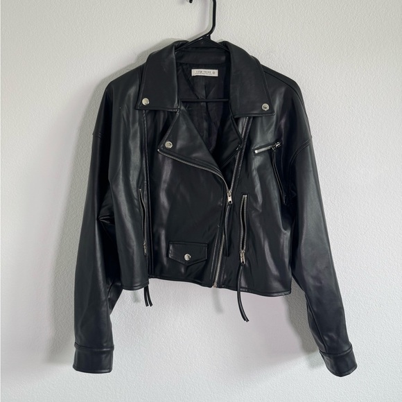 12th Tribe Women’s Black Faux Leather Moto Jacket Size Medium - Picture 1 of 10